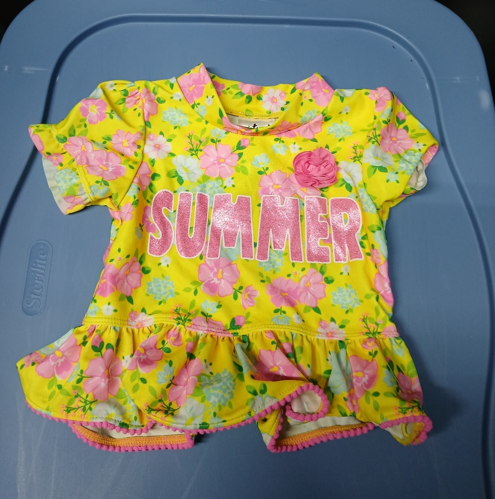 Summer Kids Swim Top - Yellow and Pink Floral